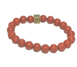 Jaspis rot matt mit königlichem Mantra Ohm-Armband elastischer Naturstein, Kugel 8 mm / 16-17 cm, Vollpflegestein
