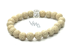 Lava-Creme mit königlichen Mantra Om, Armband elastischen Naturstein, Kugel 8 mm / 16-17 cm, geboren von den vier Elementen