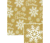 Nekupto Weihnachtsgeschenkpapier 70 x 1000 cm Goldene weiße Schneeflocken, Aufschrift