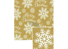 Nekupto Weihnachtsgeschenkpapier 70 x 1000 cm Goldene weiße Schneeflocken, Aufschrift