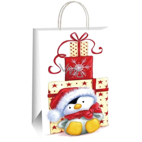 Ditipo Geschenkpapierbeutel 22 x 10 x 29 cm Weihnachtspinguin mit Geschenken
