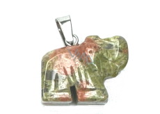 Unakit Elefant Anhänger Naturstein, handgeschliffene Figur 1,8 x 2,5 x 8 mm, Stein des persönlichen Wachstums und der Vision