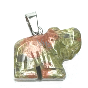 Unakit Elefant Anhänger Naturstein, handgeschliffene Figur 1,8 x 2,5 x 8 mm, Stein des persönlichen Wachstums und der Vision