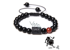 Onyx Sternzeichen Löwe, Natursteinarmband, 8mm Kugel/ verstellbare Größe, Lebenskraftstein
