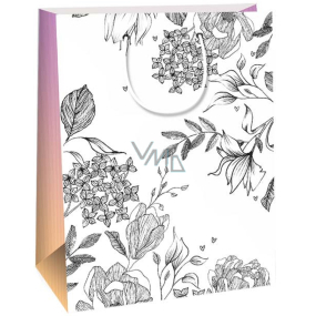 Ditipo Geschenkpapier Tasche 22 x 10 x 29 cm Kreativ Weiß schwarz Blumen und Blätter