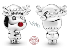 Sterling Silber 925 Rudolph mit roter Rentiernase, Perle für Weihnachtsarmband