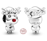 Sterling Silber 925 Rudolph mit roter Rentiernase, Perle für Weihnachtsarmband