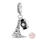 Sterling Silber 925 Paris Eiffelturm + Kamera, Grüße aus Frankreich, 2in1 Reisearmband Anhänger