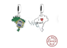 Charm Sterlingsilber 925 Brasilien Flagge - schwingende Karte, Anhänger für Armband Reisen