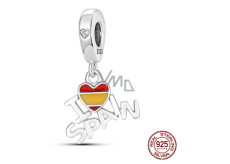 Charm Sterlingsilber 925 Spanien Flagge Herz - Ich liebe Spanien, 2-in-1 Anhänger für Armband Reisen
