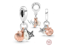 Charm Sterlingsilber 925 Seestern, Muschel, Süßwasserperle, 3-in-1 Anhänger für Armband, Meer