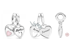 Sterling Silber 925 Herz-Anhänger Mutter und Tochter - Doppelherz, 2in1 Anhänger für Armband Familie