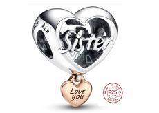 Sterling Silber 925 Herz und Inschrift Ich liebe dich Schwester - Love you Sister, Perle für Armband Familie
