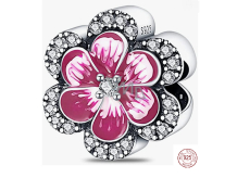 Charme Sterling Silber 925 Rosa Blume, Stiefmütterchen, Perle am Armband Natur