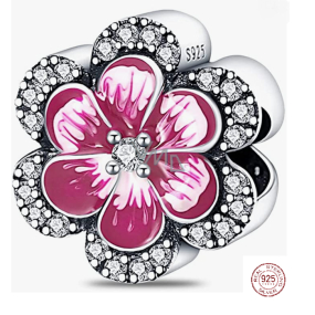 Charme Sterling Silber 925 Rosa Blume, Stiefmütterchen, Perle am Armband Natur