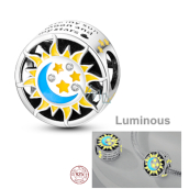 Charm Sterling Silber 925 Luminous - Tag / Nacht, Sonne / Mond, Stopper, Clip Perle auf Armband Universum