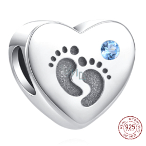 Charme Sterling Silber 925 Footprints Baby Boy, Perle Herz am Armband Familie
