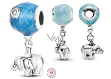 Charme Sterling Silber 925 Elefant mit blauem Ballon, Anhänger am Armband Familie
