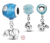 Charme Sterling Silber 925 Elefant mit blauem Ballon, Anhänger am Armband Familie