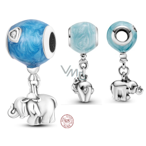 Charme Sterling Silber 925 Elefant mit blauem Ballon, Anhänger am Armband Familie