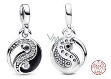 Charms Sterling Silber 925 Yin und Yang - Mini Medaillon Schimmernd, Anhänger Armband Symbol
