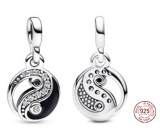 Charms Sterling Silber 925 Yin und Yang - Mini Medaillon Schimmernd, Anhänger Armband Symbol