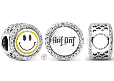 Sterling Silber 925 Talisman funkelnde Smiley Perle auf Armband Symbol