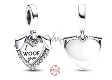 Charms Sterling Silber 925 Herz Hündchen I Woof You 2in1, Anhänger am Armband Haustier