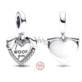 Charms Sterling Silber 925 Herz Hündchen I Woof You 2in1, Anhänger am Armband Haustier
