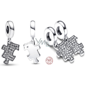 Charm Sterling Silber 925 Glitzerndes Puzzlestück, Freundschaftsarmband-Anhänger