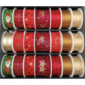 Nekupto Stoff-Weihnachtsband Rot golden dunkelrot Sterne 25 mm x 2,5 m