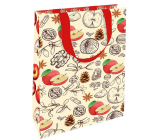Nekupto Geschenkpapierbeutel mit Prägung 17,5 x 11 x 8 cm Weihnachtsäpfel und Nüsse