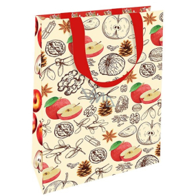 Nekupto Geschenkpapierbeutel mit Prägung 17,5 x 11 x 8 cm Weihnachtsäpfel und Nüsse