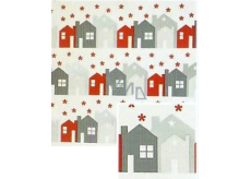 Nekupto Weihnachtsgeschenkpapier 70 x 200 cm Weiß, rot-graue Häuser