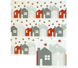 Nekupto Weihnachtsgeschenkpapier 70 x 1000 cm Weiß, rot-graue Häuser