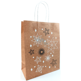 Ditipo Geschenkpapier Tasche EKO 22 x 10 x 29 cm Weihnachten hellbraun, weiß und schwarz Sterne