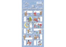 Bogen Weihnachtsetiketten Aufkleber für Geschenke Teddybär mit Hut, hellblau Bogen 12 Etiketten