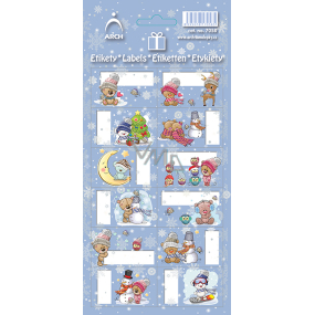 Bogen Weihnachtsetiketten Aufkleber für Geschenke Teddybär mit Hut, hellblau Bogen 12 Etiketten