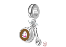 Charme Sterling Silber 925 Kaffeetasse und Löffel 2in1, Essen und Trinken Armband Anhänger