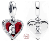 Charms Sterling Silber 925 Rotes Herz mit Schlüsselloch 2in1, Liebesarmband Anhänger