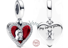 Charms Sterling Silber 925 Rotes Herz mit Schlüsselloch 2in1, Liebesarmband Anhänger