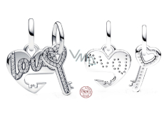 Charms Sterling Silber 925 Teilbarer Herz- und Schlüsselanhänger 2in1, Liebesarmbandanhänger