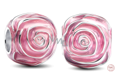 Charme Sterling Silber 925 Rosa Rose in Blüte, Perle auf Armband Natur