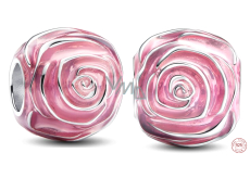 Charme Sterling Silber 925 Rosa Rose in Blüte, Perle auf Liebe Armband