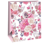 Ditipo Geschenkpapier Tasche 26,4 x 13,6 x 32,7 cm Weiß rosa Blumen