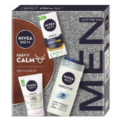 Nivea Men Keep it Calm Sensitive SPF15 Gesichtscreme 75 ml + Nivea Men Sensitive Reinigungsgel 100 ml + Nivea Men Sensitive Bamboo Extract Duschgel 250 ml, Kosmetikset für Männer