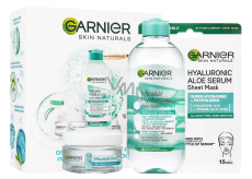 Garnier Hyaluronic Aloe Mizellenwasser + Tagesgesichtsserum + revitalisierende Tuchmaske, Kosmetikset für Frauen
