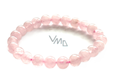 Rosenquarz Armband elastisch Naturstein, Kugel 8 mm / 16 - 17 cm, Stein der Liebe