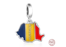 Charm Sterlingové stříbro 925 Rumunsko vlajka - houpající se mapa, přívěsek na náramek cestování