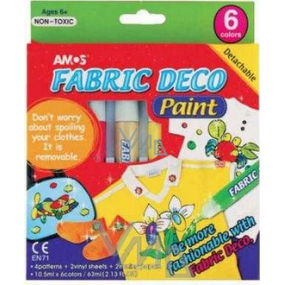 Amos Fabric Deco Farbe für Textilien, Aufbügelschablonen, Folie 6 Stück 10,5 ml